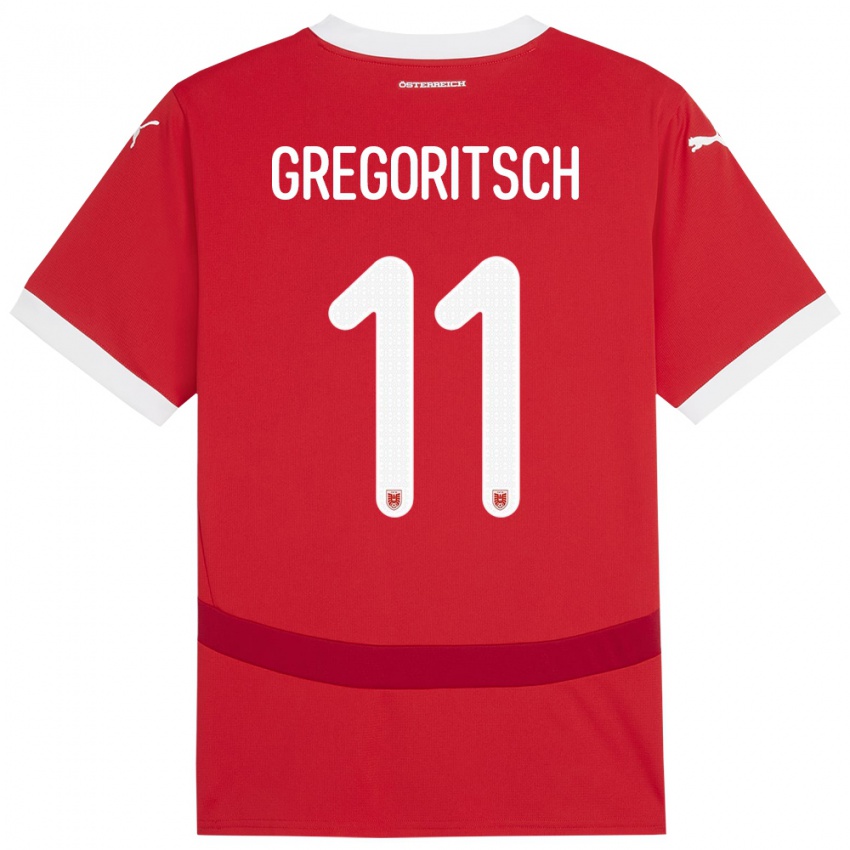 Mujer Camiseta Austria Michael Gregoritsch #11 Rojo 1ª Equipación 24-26 La Camisa Argentina