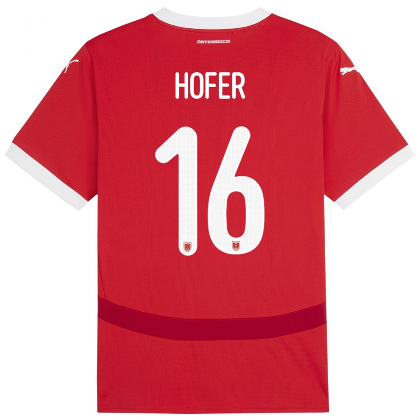 Mujer Camiseta Austria Raphael Hofer #16 Rojo 1ª Equipación 24-26 La Camisa Argentina