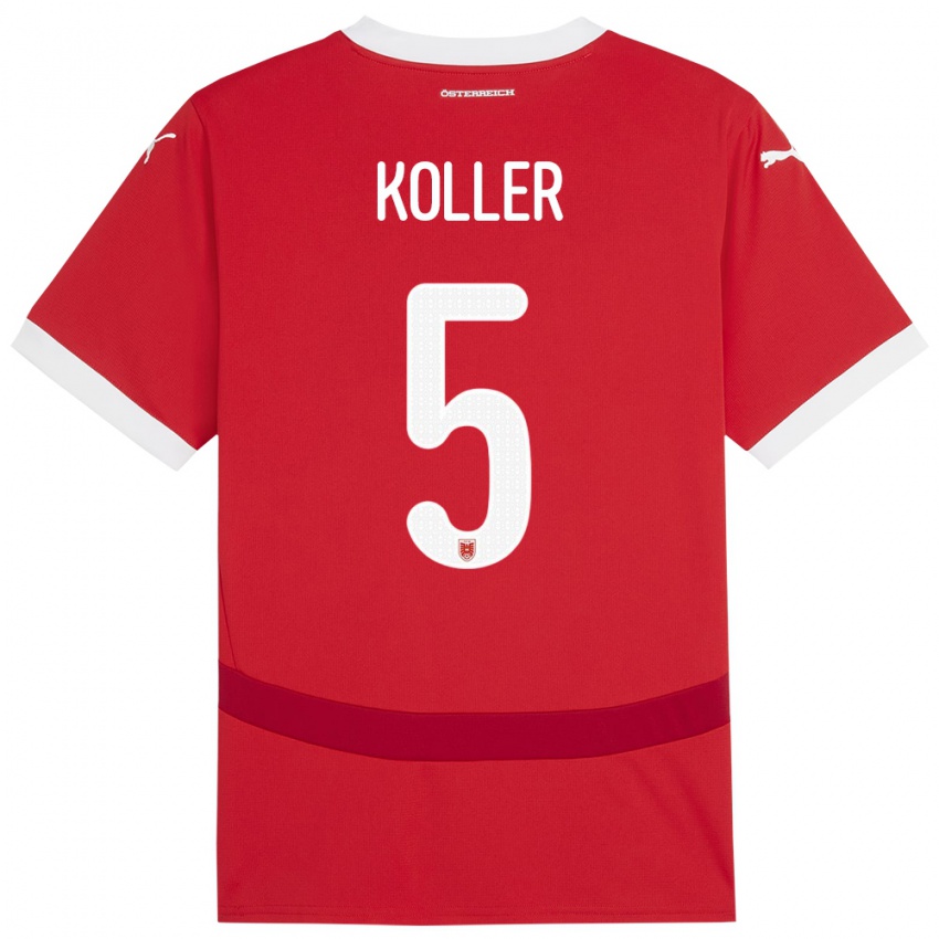 Mujer Camiseta Austria Paul Koller #5 Rojo 1ª Equipación 24-26 La Camisa Argentina