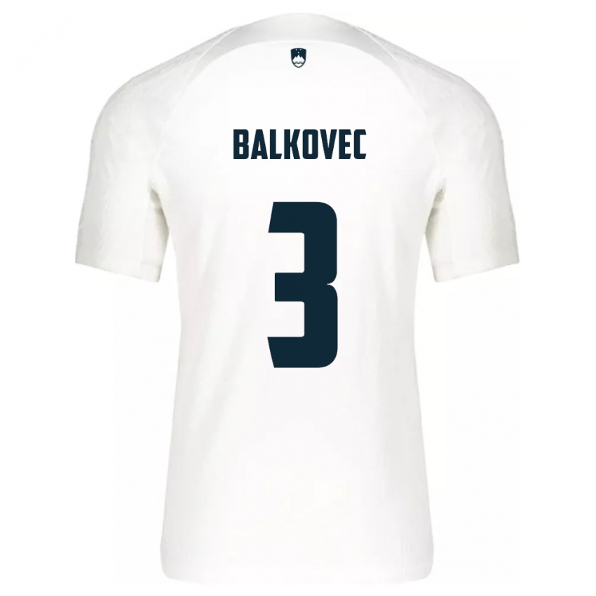 Mujer Camiseta Eslovenia Jure Balkovec #3 Blanco 1ª Equipación 24-26 La Camisa Argentina