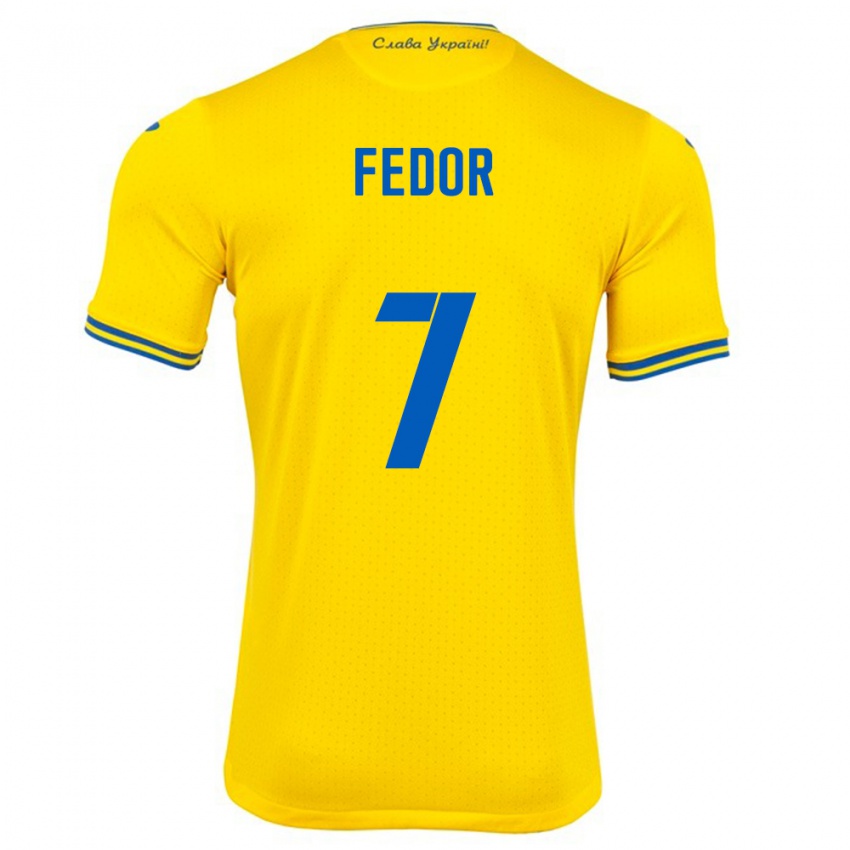 Mujer Camiseta Ucrania Oleg Fedor #7 Amarillo 1ª Equipación 24-26 La Camisa Argentina