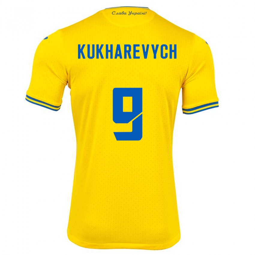 Mujer Camiseta Ucrania Mykola Kukharevych #9 Amarillo 1ª Equipación 24-26 La Camisa Argentina