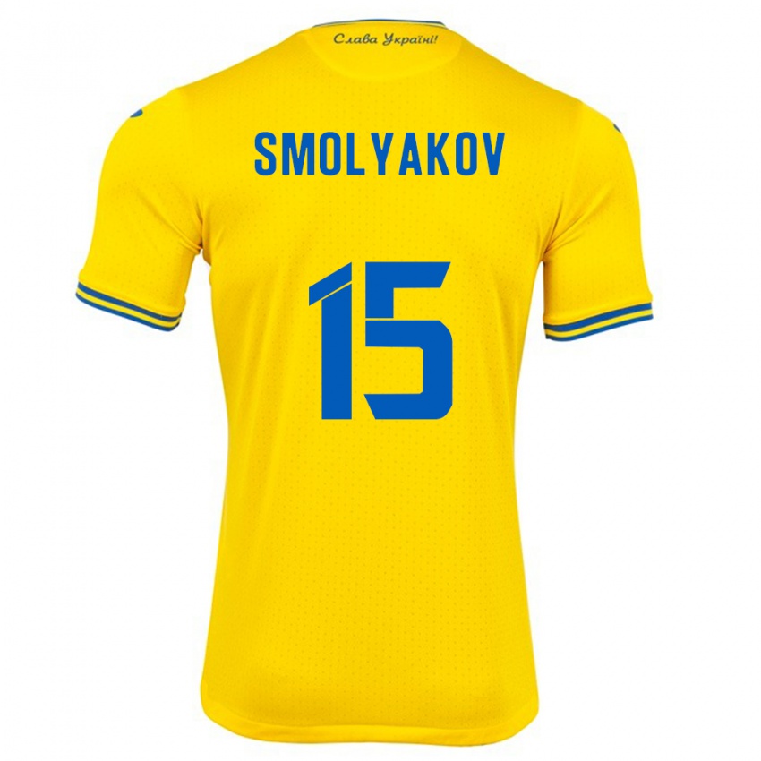 Mujer Camiseta Ucrania Artem Smolyakov #15 Amarillo 1ª Equipación 24-26 La Camisa Argentina