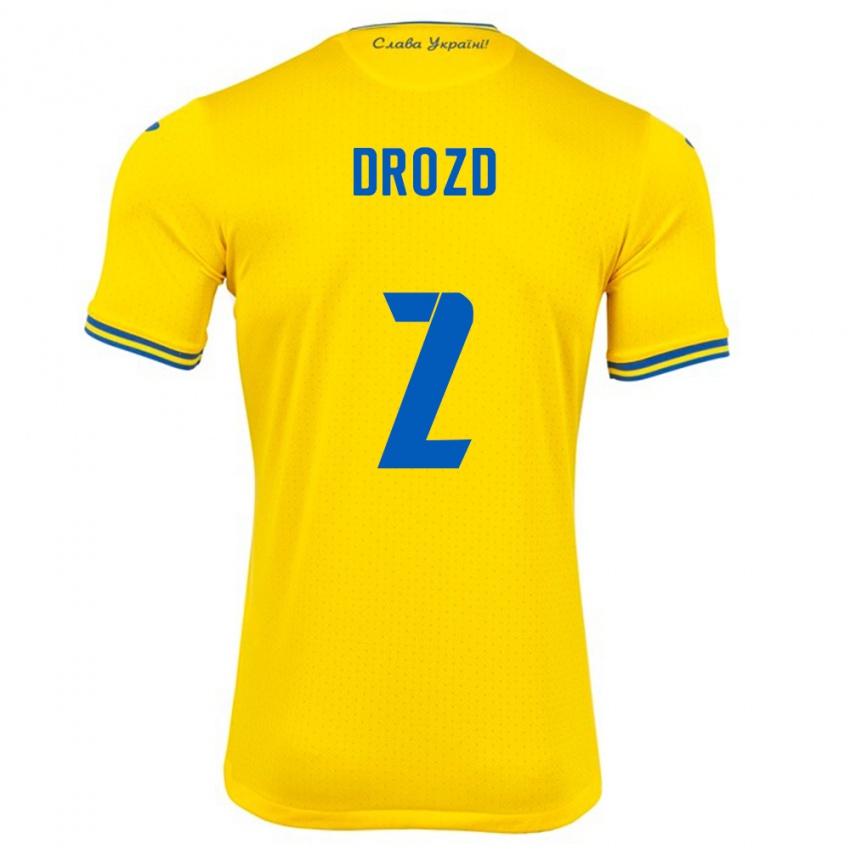 Mujer Camiseta Ucrania Anton Drozd #2 Amarillo 1ª Equipación 24-26 La Camisa Argentina
