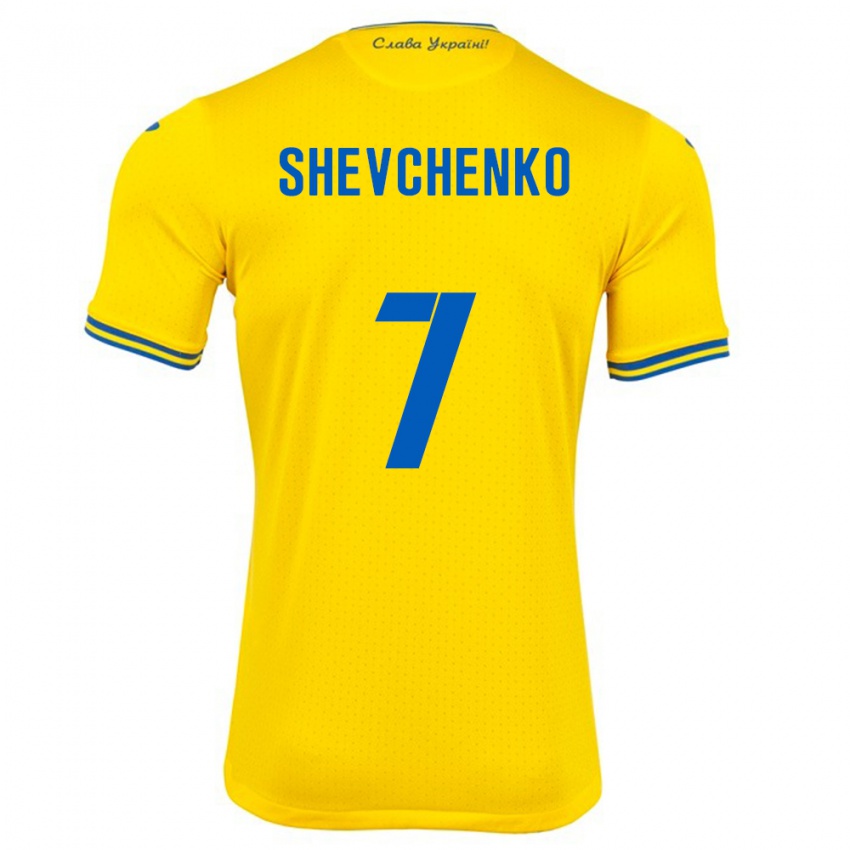 Mujer Camiseta Ucrania Kristian Shevchenko #7 Amarillo 1ª Equipación 24-26 La Camisa Argentina