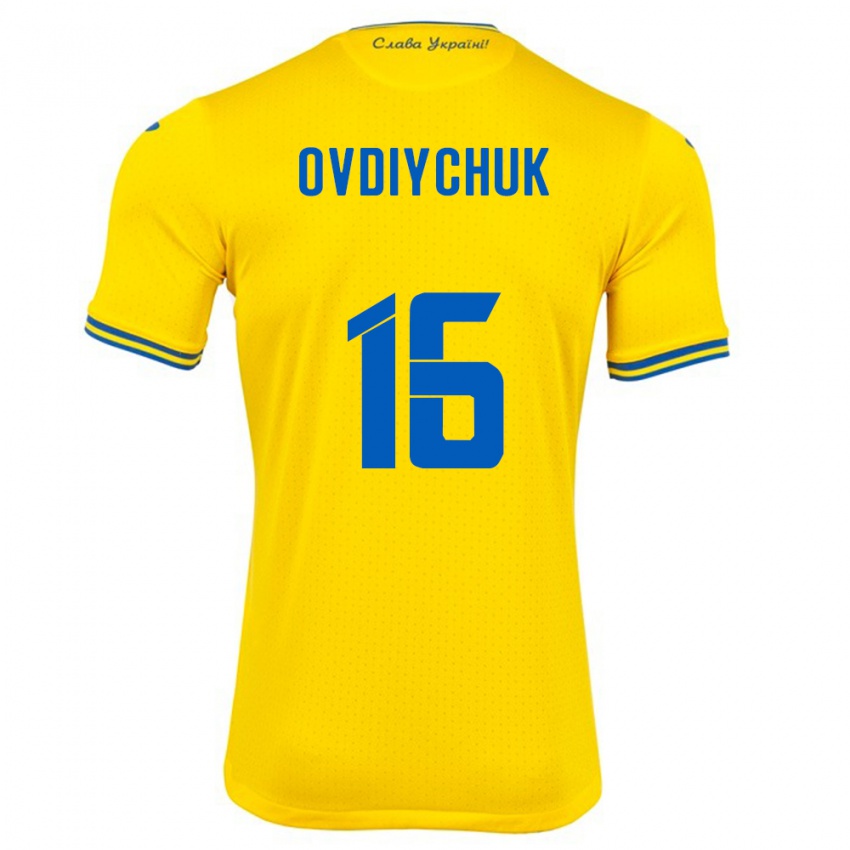 Mujer Camiseta Ucrania Olha Ovdiychuk #16 Amarillo 1ª Equipación 24-26 La Camisa Argentina