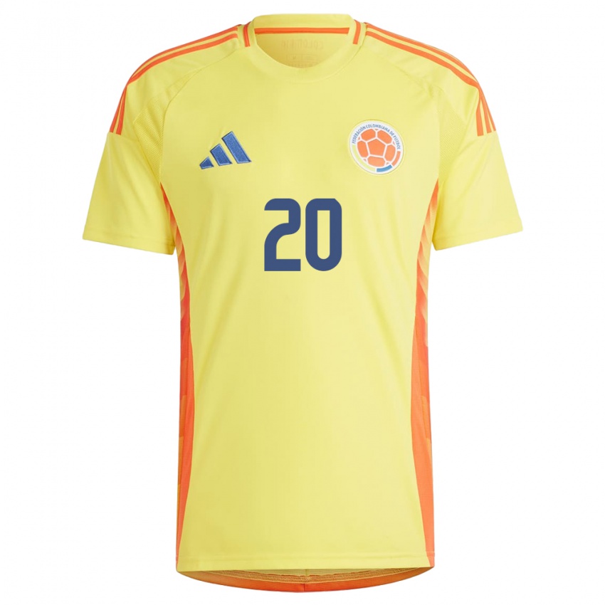Mujer Camiseta Colombia Brayan Caicedo #20 Amarillo 1ª Equipación 24-26 La Camisa Argentina