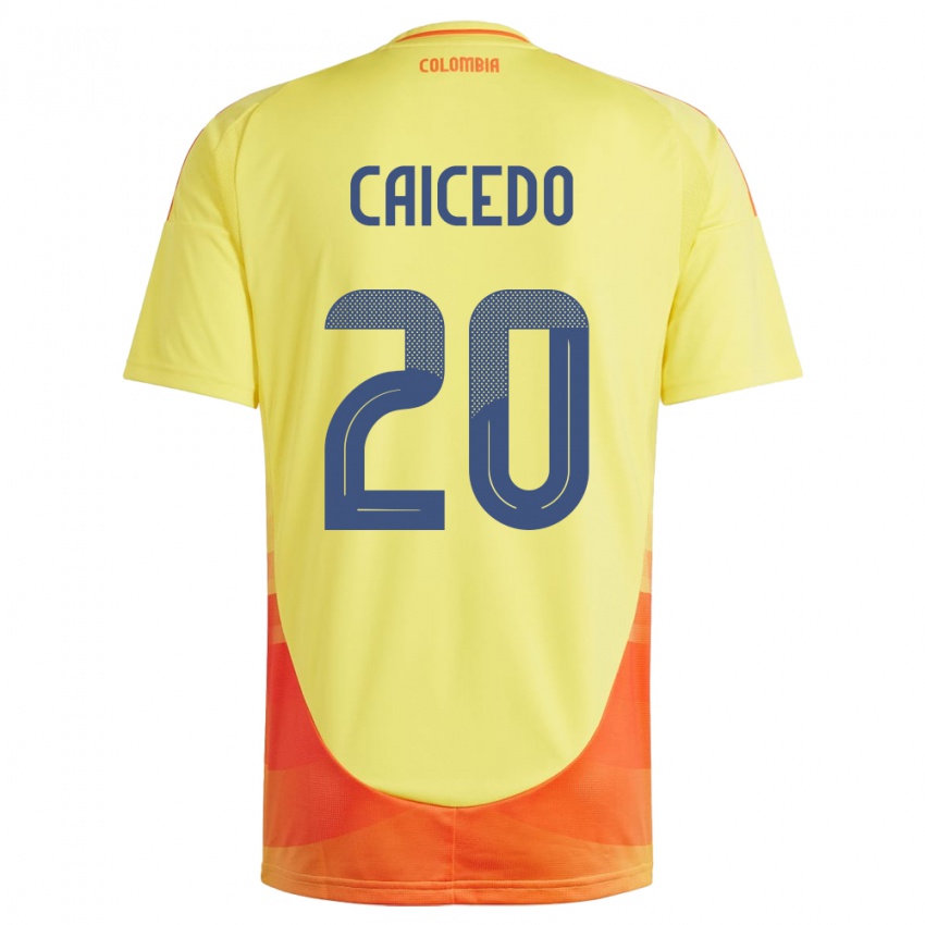Mujer Camiseta Colombia Brayan Caicedo #20 Amarillo 1ª Equipación 24-26 La Camisa Argentina