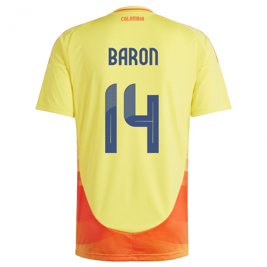 Mujer Camiseta Colombia Ángela Barón #14 Amarillo 1ª Equipación 24-26 La Camisa Argentina