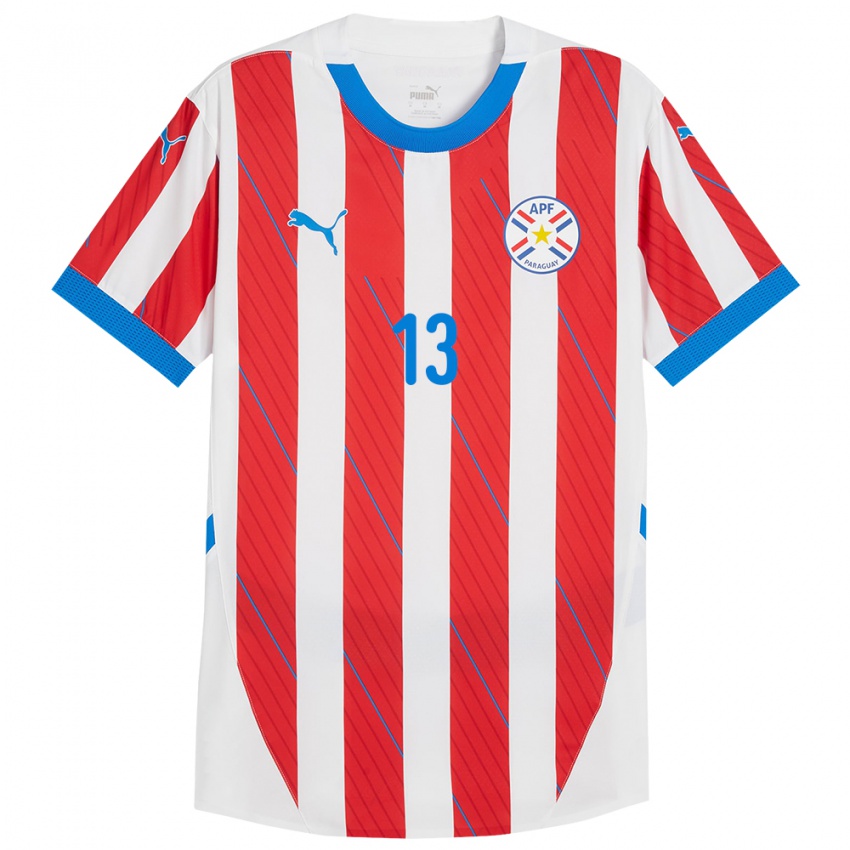 Mujer Camiseta Paraguay Abel Brítez #13 Blanco Rojo 1ª Equipación 24-26 La Camisa Argentina