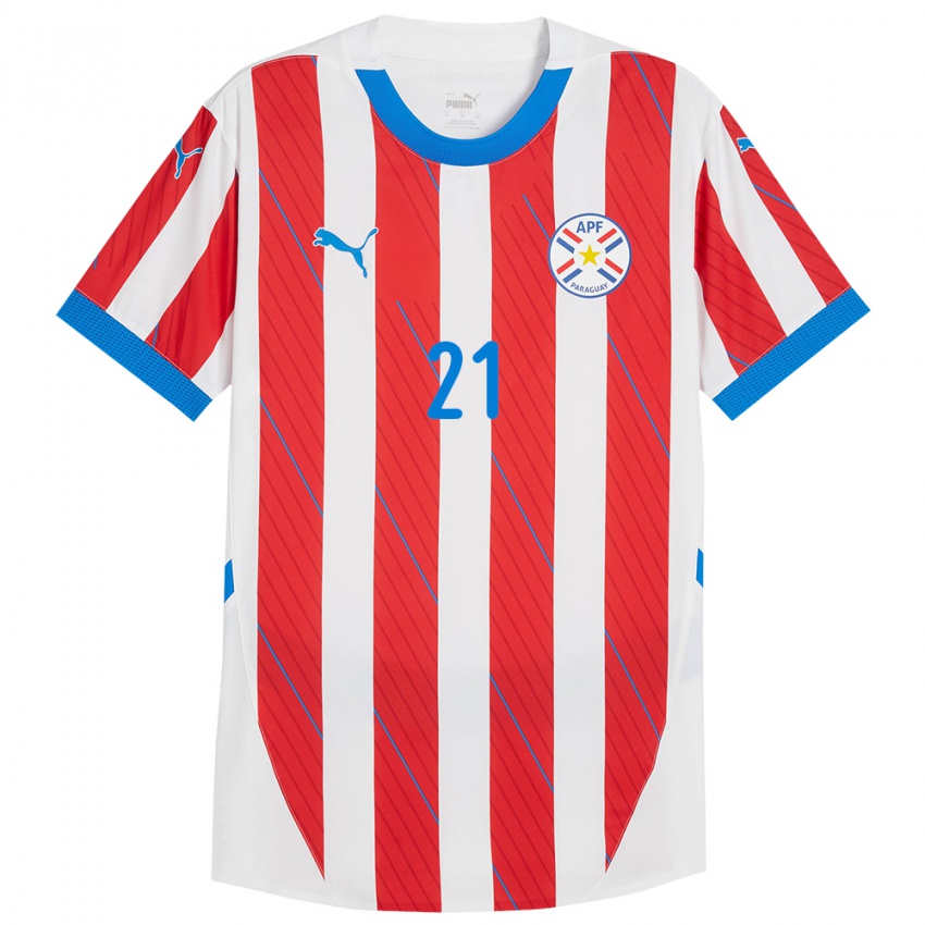 Mujer Camiseta Paraguay Rubén Lezcano #21 Blanco Rojo 1ª Equipación 24-26 La Camisa Argentina