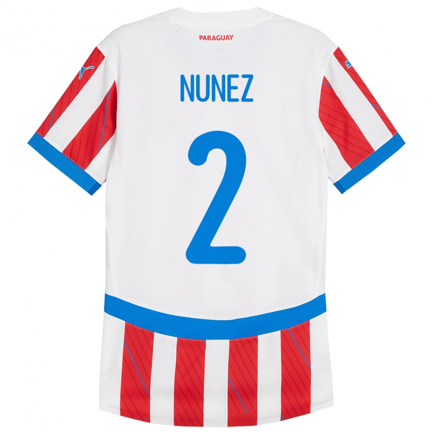 Mujer Camiseta Paraguay Alan Núñez #2 Blanco Rojo 1ª Equipación 24-26 La Camisa Argentina