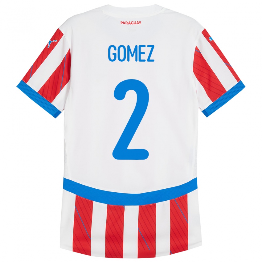 Mujer Camiseta Paraguay Rodrigo Gómez #2 Blanco Rojo 1ª Equipación 24-26 La Camisa Argentina