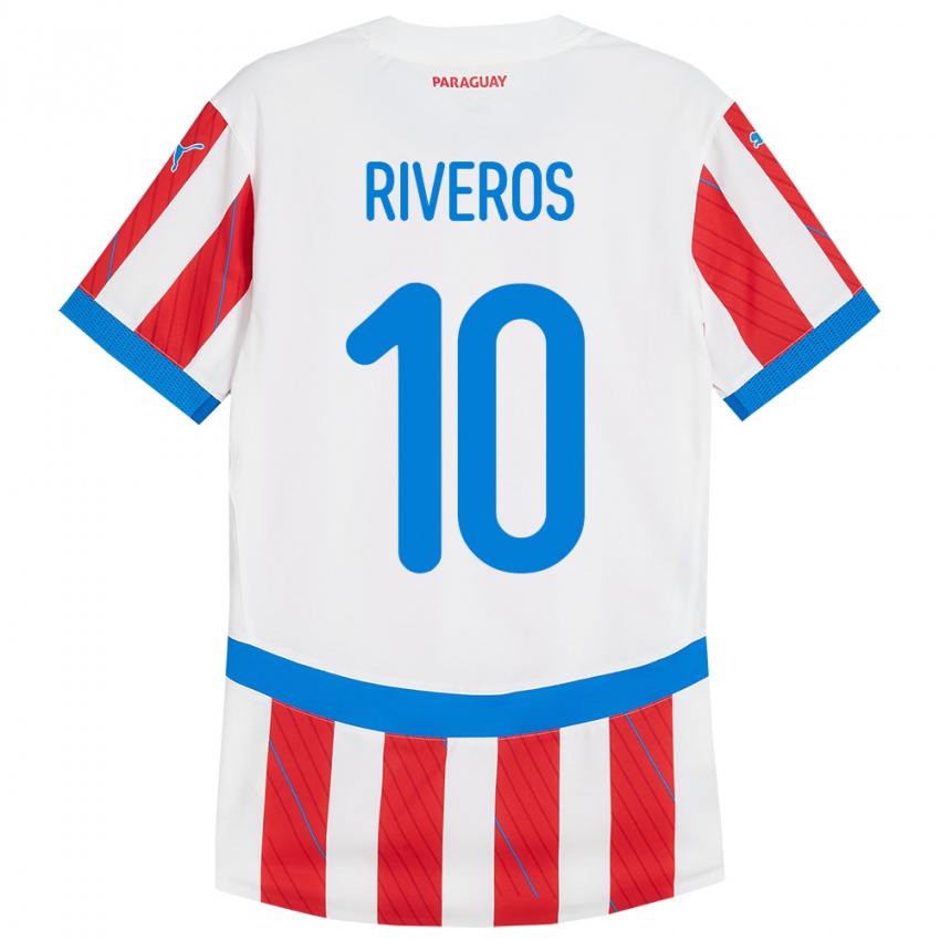 Mujer Camiseta Paraguay Paulo Riveros #10 Blanco Rojo 1ª Equipación 24-26 La Camisa Argentina