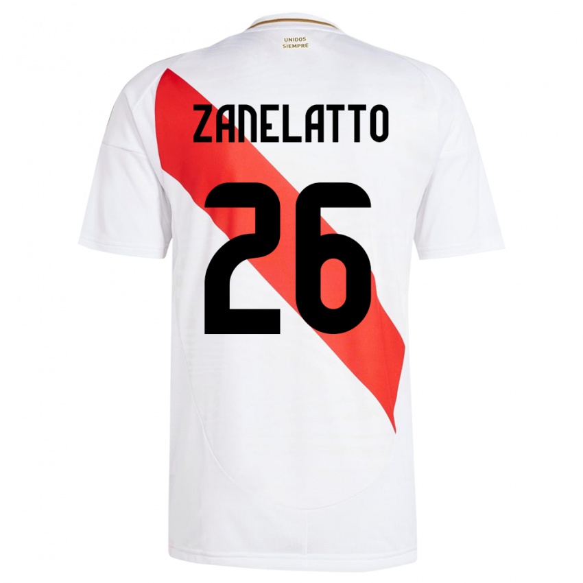 Mujer Camiseta Perú Franco Zanelatto #26 Blanco 1ª Equipación 24-26 La Camisa Argentina