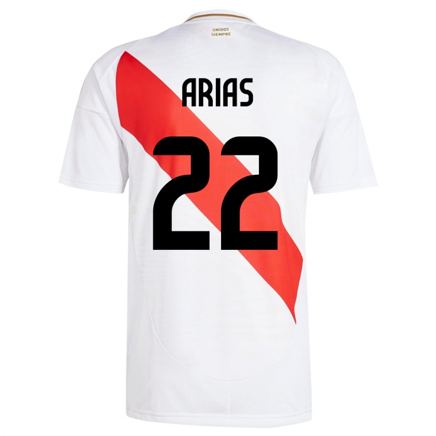Mujer Camiseta Perú Brian Arias #22 Blanco 1ª Equipación 24-26 La Camisa Argentina