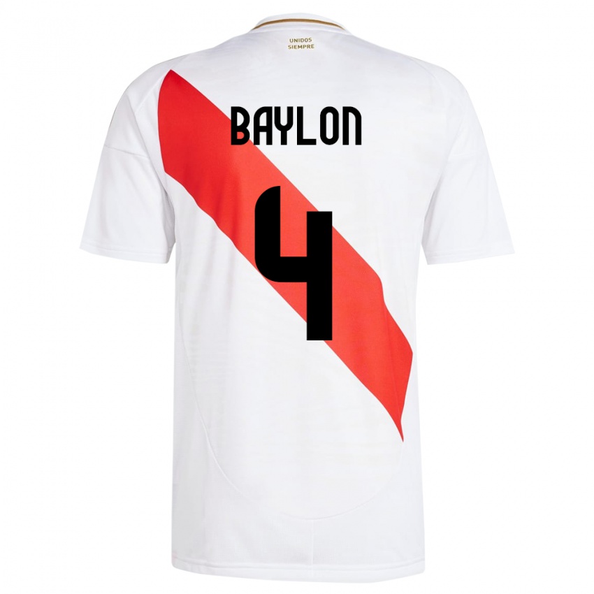 Mujer Camiseta Perú Luis Baylón #4 Blanco 1ª Equipación 24-26 La Camisa Argentina