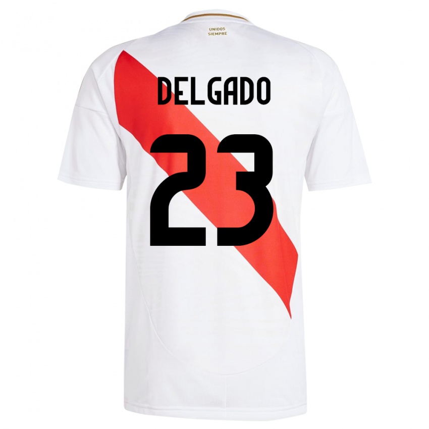Mujer Camiseta Perú Valentino Delgado #23 Blanco 1ª Equipación 24-26 La Camisa Argentina