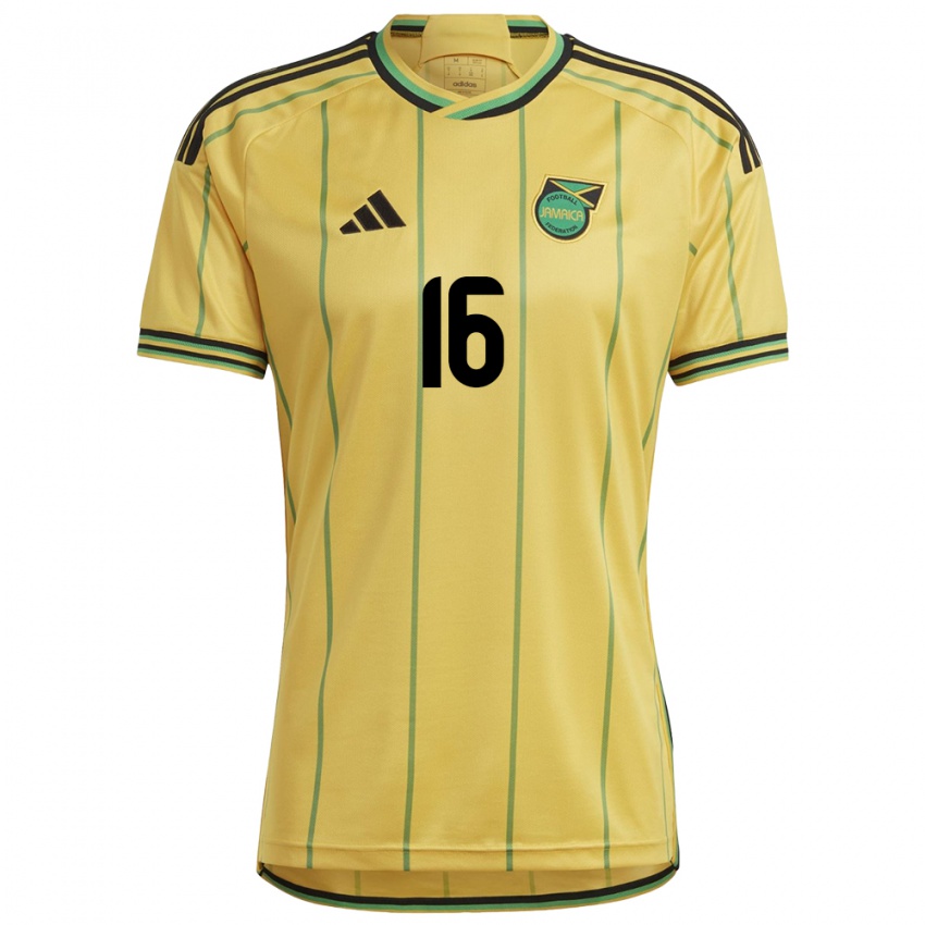 Mujer Camiseta Jamaica Njeri Butts #16 Amarillo 1ª Equipación 24-26 La Camisa Argentina