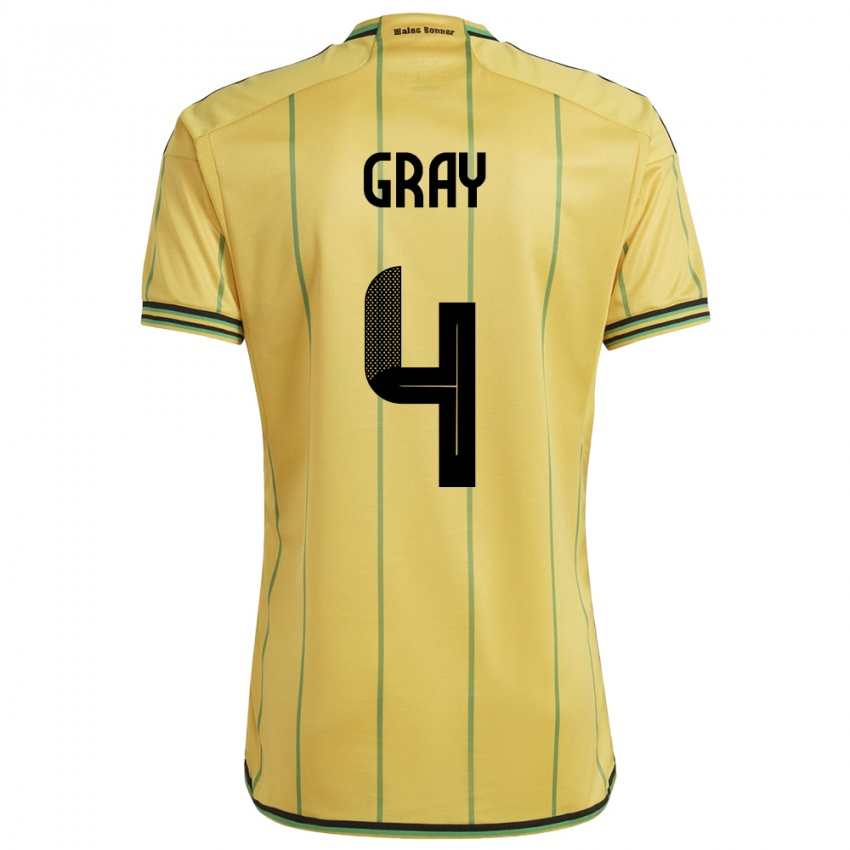 Mujer Camiseta Jamaica Tayvon Gray #4 Amarillo 1ª Equipación 24-26 La Camisa Argentina
