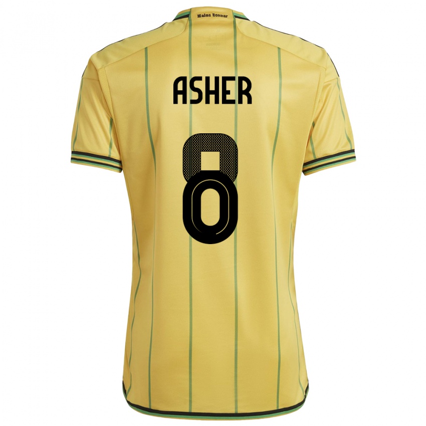 Mujer Camiseta Jamaica Chinyelu Asher #8 Amarillo 1ª Equipación 24-26 La Camisa Argentina
