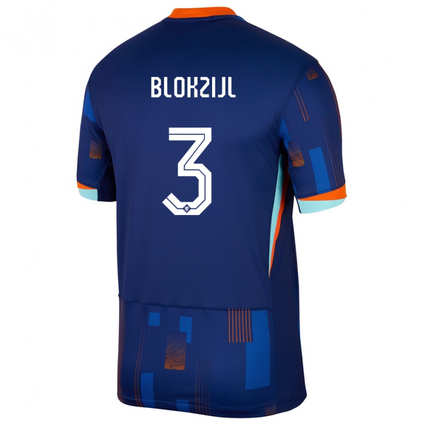 Mujer Camiseta Países Bajos Thijmen Blokzijl #3 Azul 2ª Equipación 24-26 La Camisa Argentina