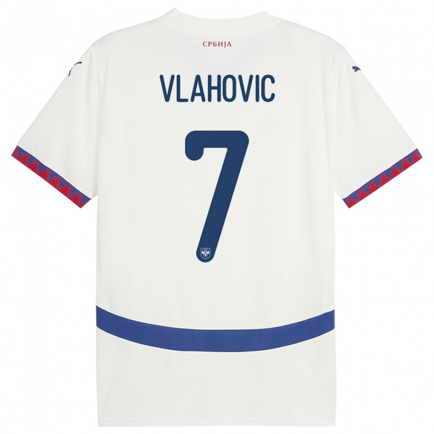 Mujer Camiseta Serbia Dusan Vlahovic #7 Blanco 2ª Equipación 24-26 La Camisa Argentina