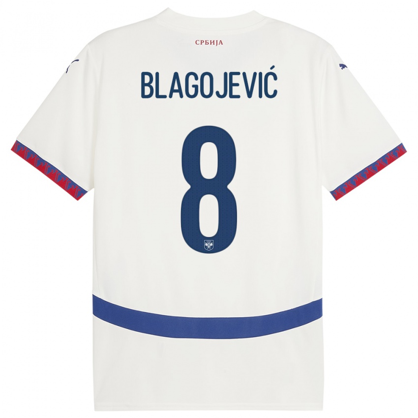 Mujer Camiseta Serbia Dina Blagojevic #8 Blanco 2ª Equipación 24-26 La Camisa Argentina