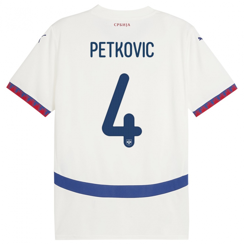 Mujer Camiseta Serbia Nikola Petkovic #4 Blanco 2ª Equipación 24-26 La Camisa Argentina