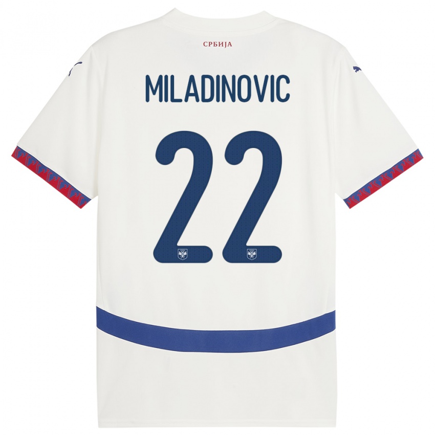 Mujer Camiseta Serbia Igor Miladinovic #22 Blanco 2ª Equipación 24-26 La Camisa Argentina