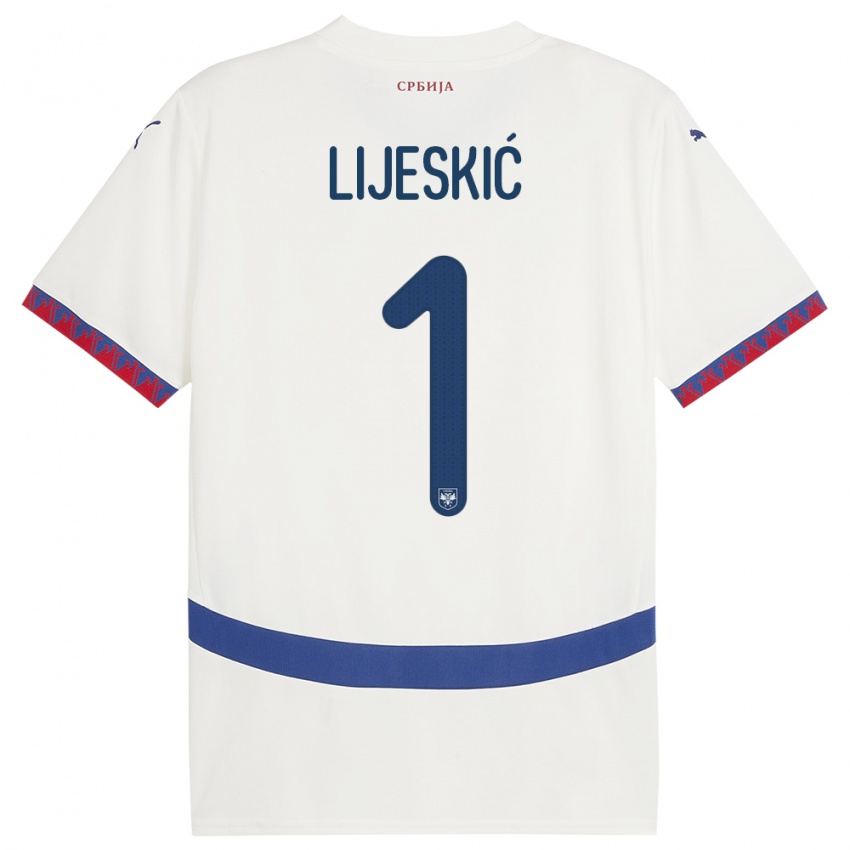 Mujer Camiseta Serbia Luka Lijeskic #1 Blanco 2ª Equipación 24-26 La Camisa Argentina