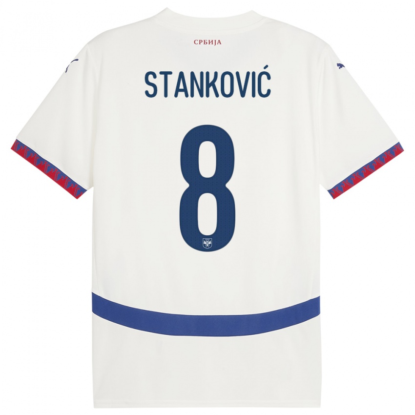 Mujer Camiseta Serbia Aleksandar Stankovic #8 Blanco 2ª Equipación 24-26 La Camisa Argentina
