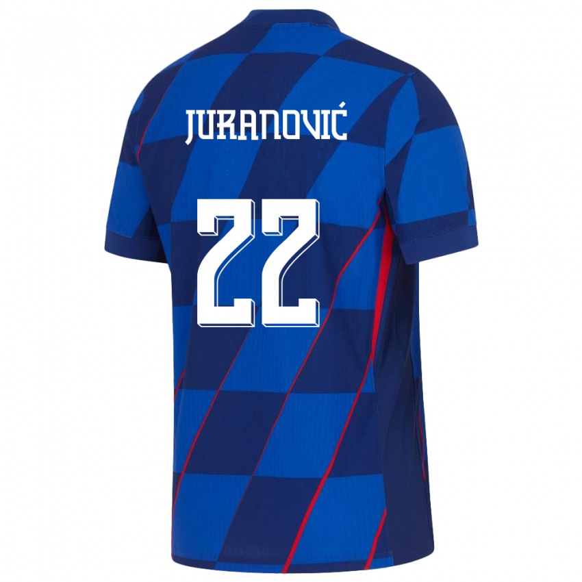 Mujer Camiseta Croacia Josip Juranovic #22 Azul 2ª Equipación 24-26 La Camisa Argentina
