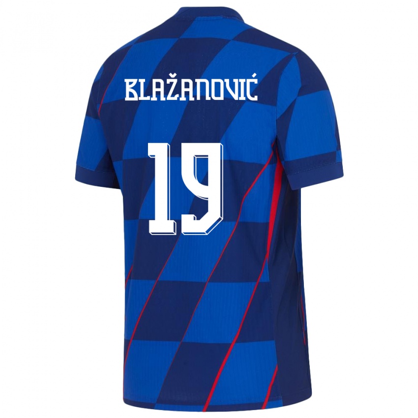Mujer Camiseta Croacia Antonio Blazanovic #19 Azul 2ª Equipación 24-26 La Camisa Argentina