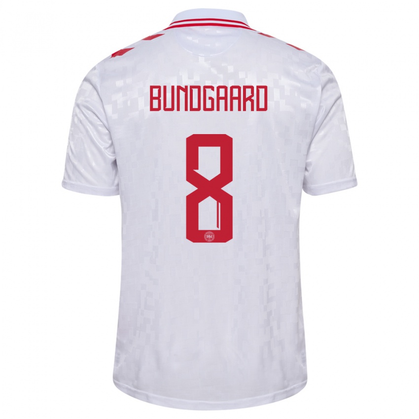 Mujer Camiseta Dinamarca Filip Bundgaard #8 Blanco 2ª Equipación 24-26 La Camisa Argentina