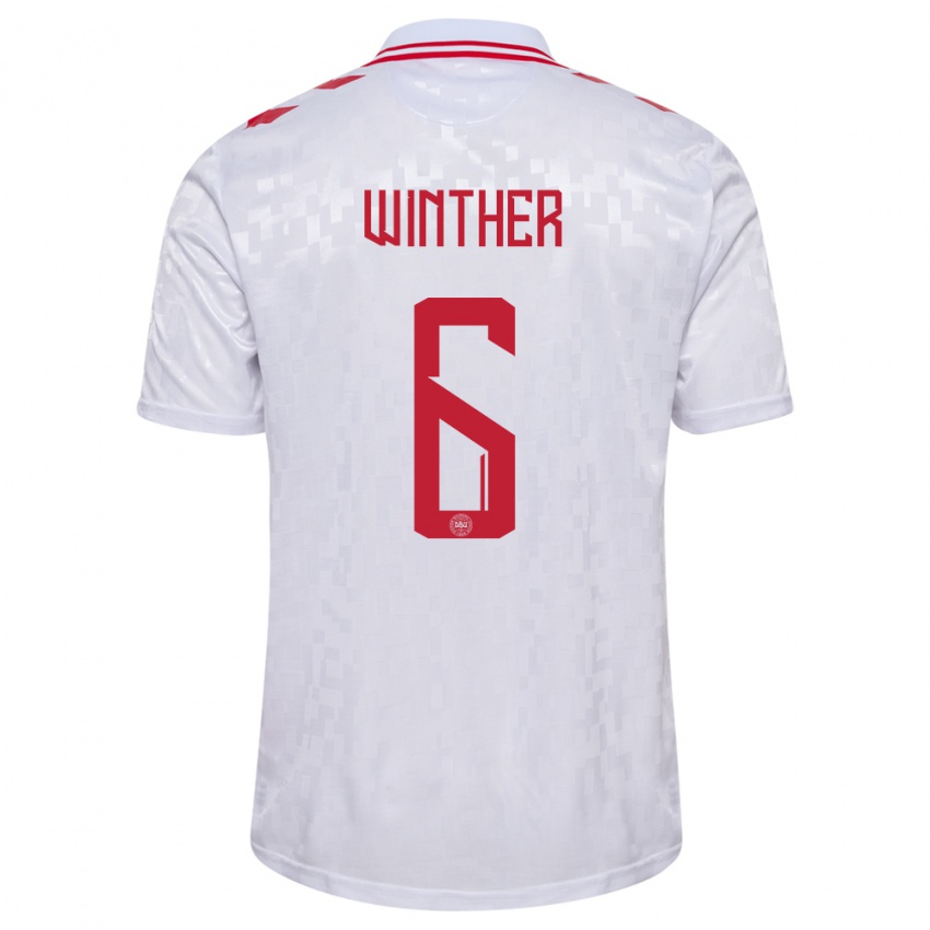 Mujer Camiseta Dinamarca Casper Winther #6 Blanco 2ª Equipación 24-26 La Camisa Argentina