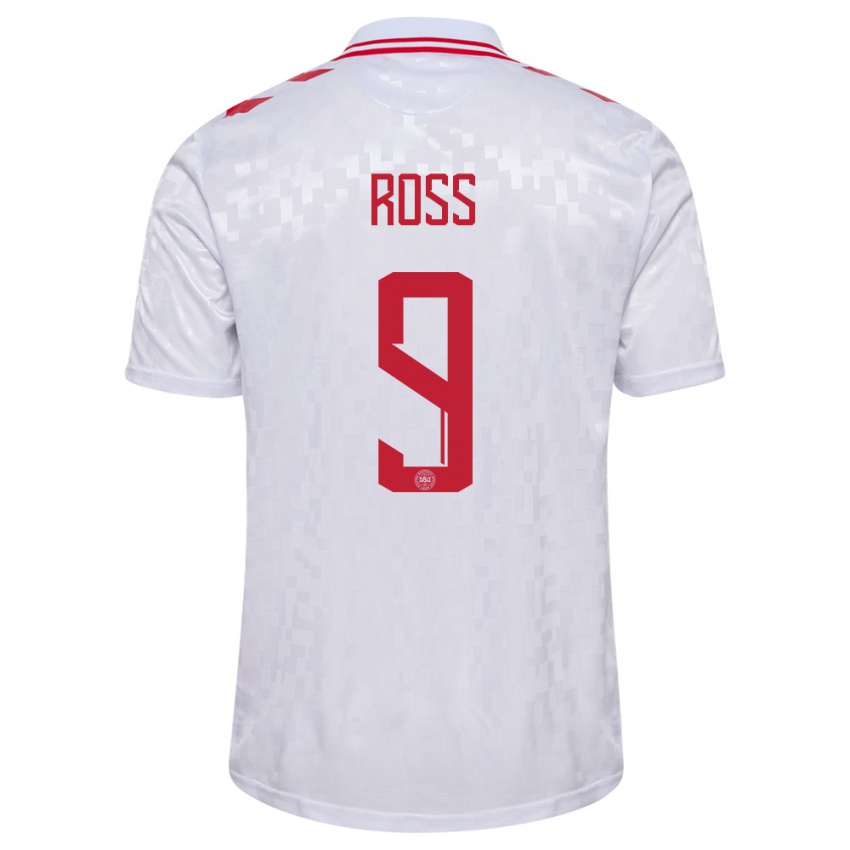 Mujer Camiseta Dinamarca Oliver Ross #9 Blanco 2ª Equipación 24-26 La Camisa Argentina