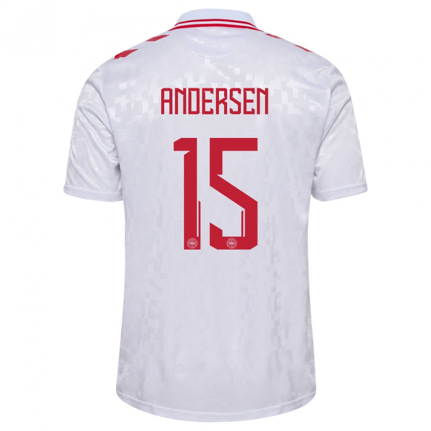 Mujer Camiseta Dinamarca Jacob Andersen #15 Blanco 2ª Equipación 24-26 La Camisa Argentina