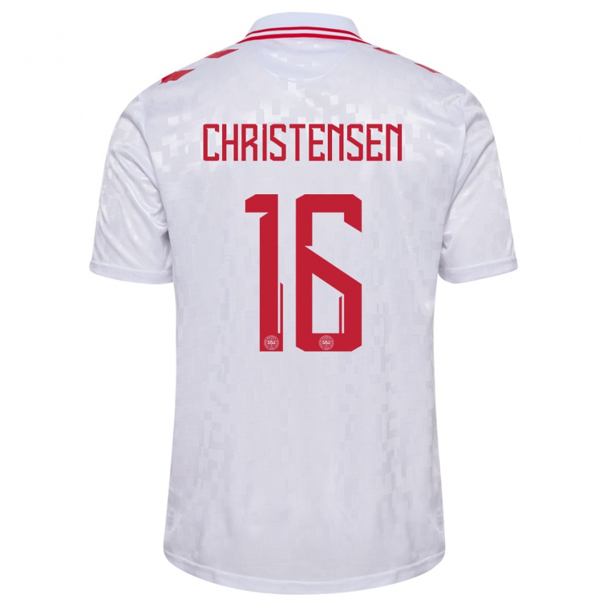 Mujer Camiseta Dinamarca Oliver Christensen #16 Blanco 2ª Equipación 24-26 La Camisa Argentina