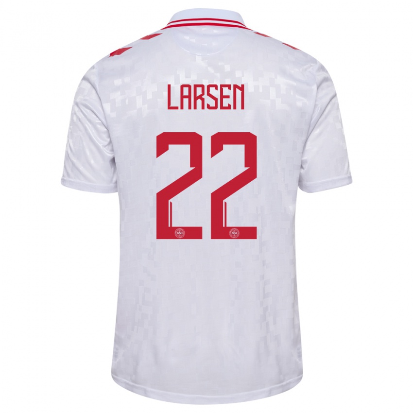 Mujer Camiseta Dinamarca Kathrine Larsen #22 Blanco 2ª Equipación 24-26 La Camisa Argentina