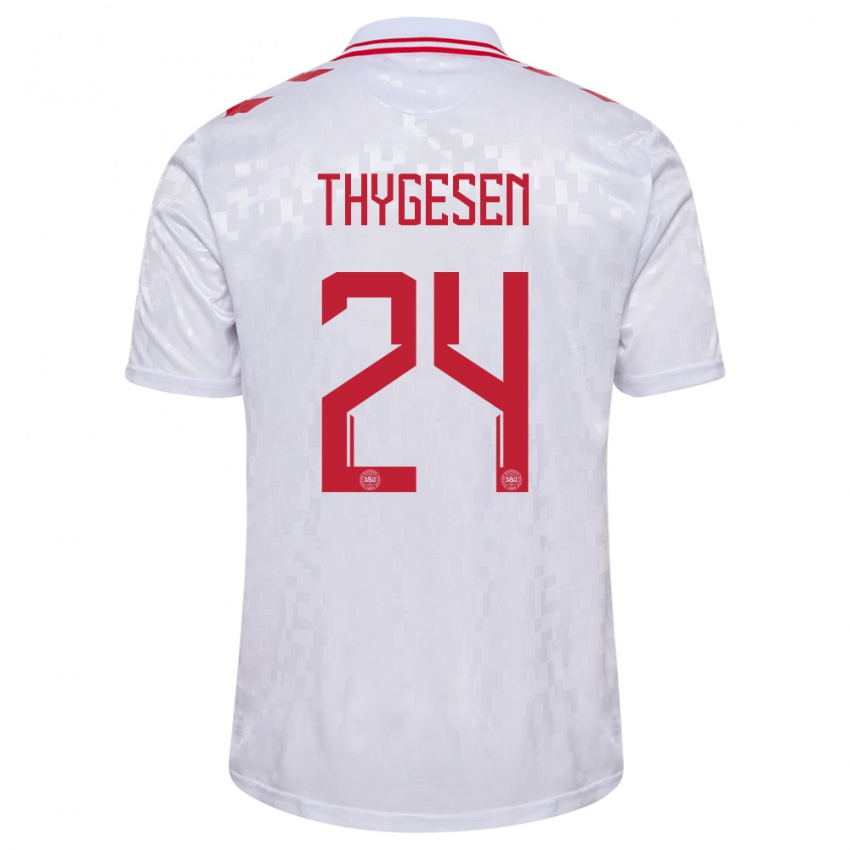 Mujer Camiseta Dinamarca Sarah Thygesen #24 Blanco 2ª Equipación 24-26 La Camisa Argentina