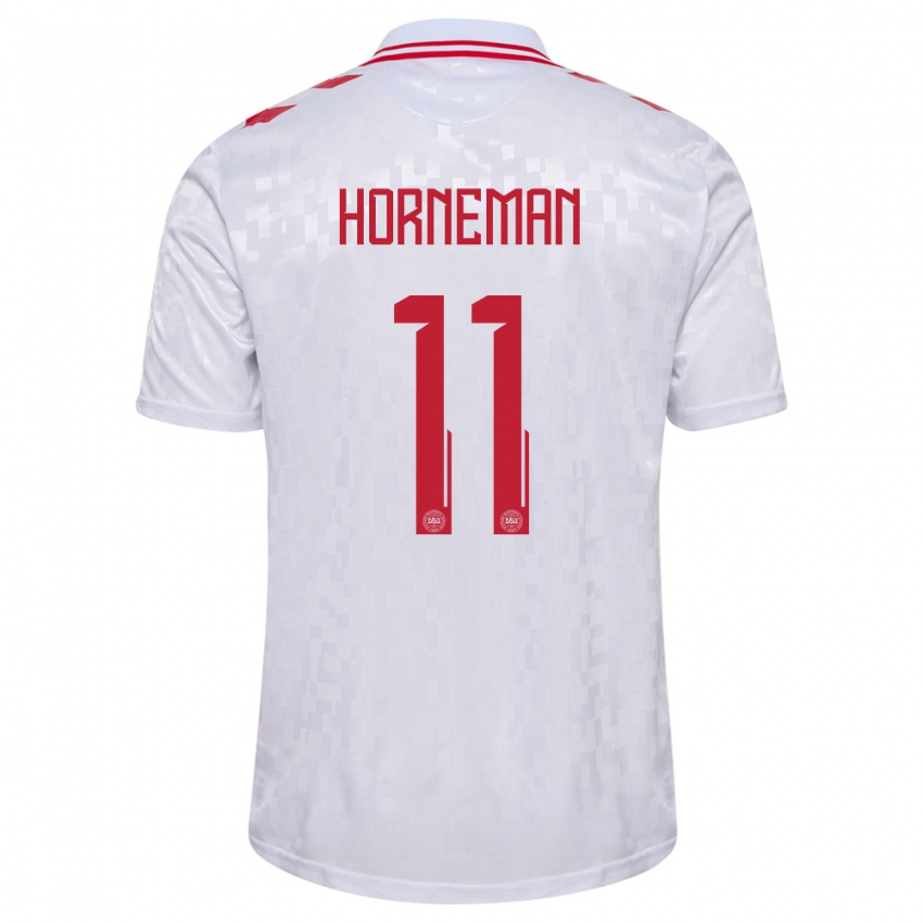 Mujer Camiseta Dinamarca Charly Horneman #11 Blanco 2ª Equipación 24-26 La Camisa Argentina