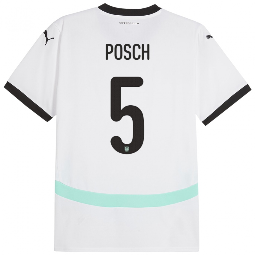 Mujer Camiseta Austria Stefan Posch #5 Blanco 2ª Equipación 24-26 La Camisa Argentina