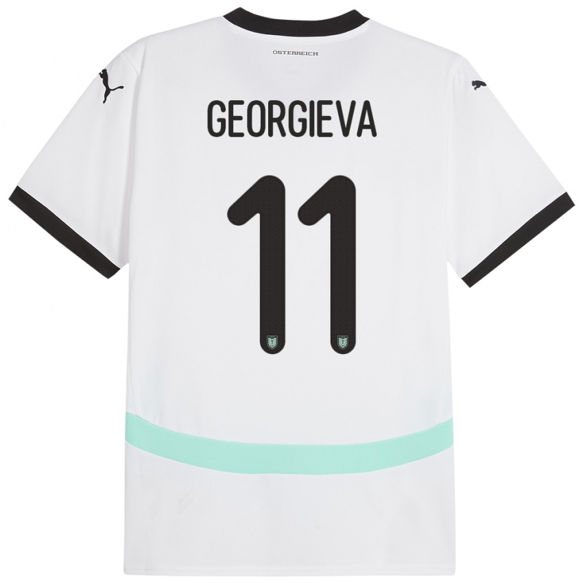Mujer Camiseta Austria Marina Georgieva #11 Blanco 2ª Equipación 24-26 La Camisa Argentina