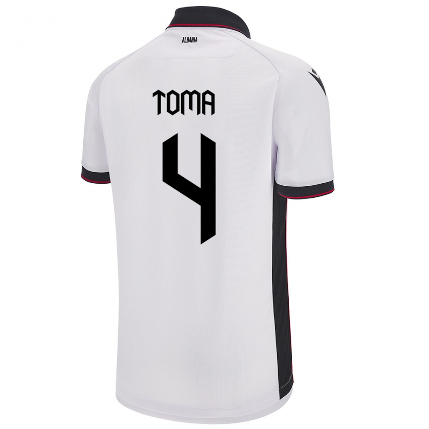 Mujer Camiseta Albania Stella Toma #4 Blanco 2ª Equipación 24-26 La Camisa Argentina
