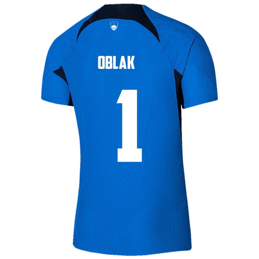 Mujer Camiseta Eslovenia Jan Oblak #1 Azul 2ª Equipación 24-26 La Camisa Argentina