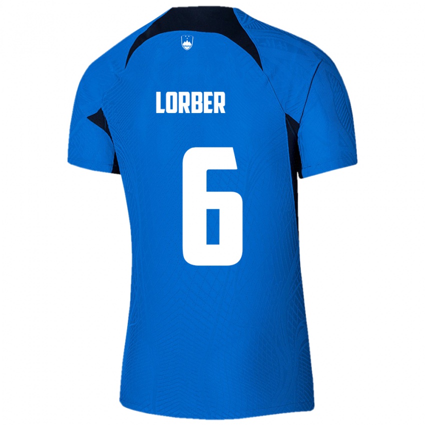 Mujer Camiseta Eslovenia Marcel Lorber #6 Azul 2ª Equipación 24-26 La Camisa Argentina