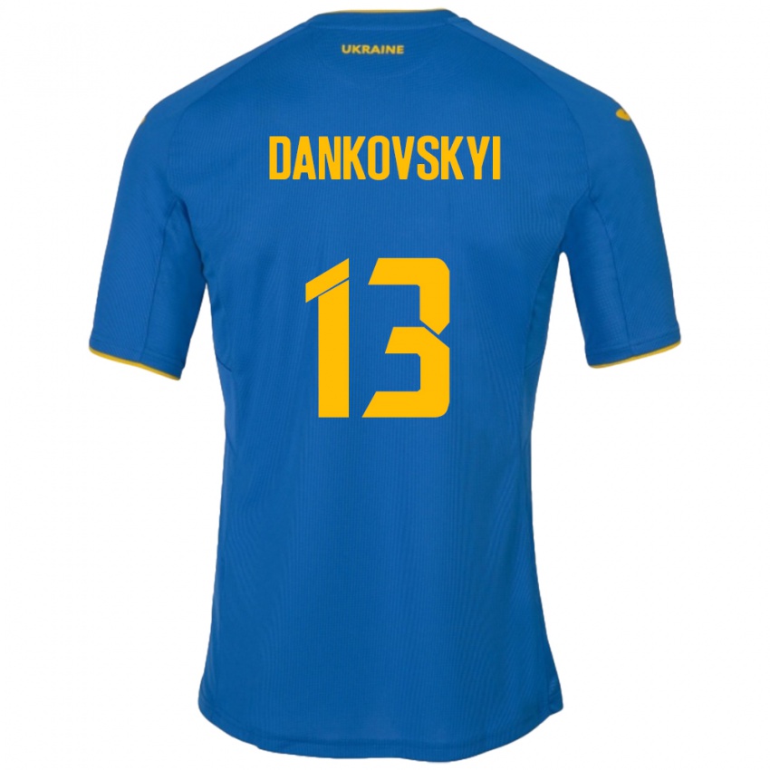 Mujer Camiseta Ucrania Yegor Dankovskyi #13 Azul 2ª Equipación 24-26 La Camisa Argentina