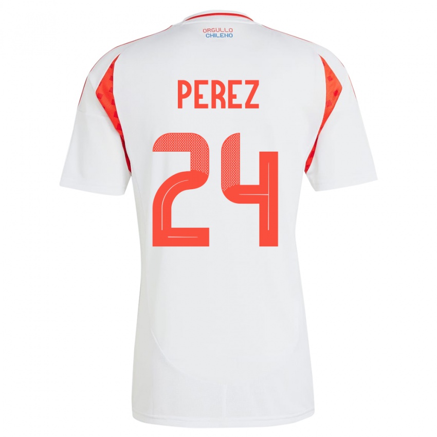 Mujer Camiseta Chile César Pérez #24 Blanco 2ª Equipación 24-26 La Camisa Argentina