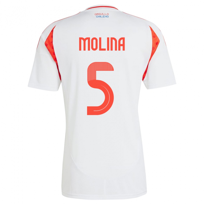 Mujer Camiseta Chile Benjamín Molina #5 Blanco 2ª Equipación 24-26 La Camisa Argentina